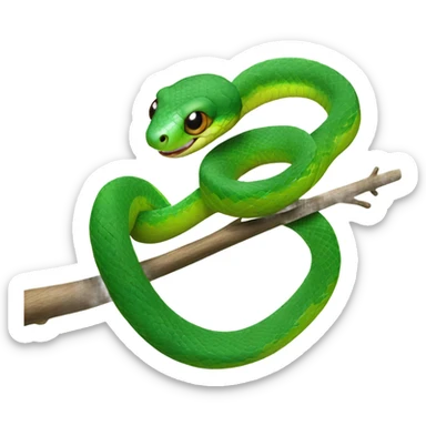 Cute green tree snake wrapped around branch sticker