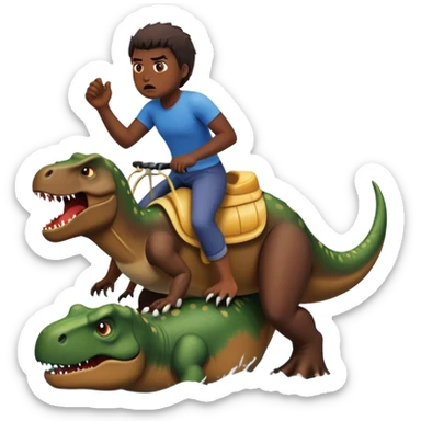 angry and sad at the same time while riding a trex on the water surrounded by lebro sticker
