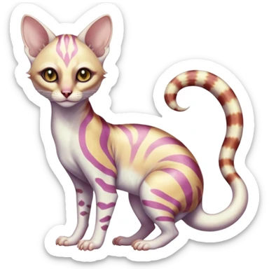 Iridescent white albino colorful fruity blingy crystalline Genet-Sphynx-Numbat-Ocelot-Tanuki-Cheetah-Ocicat-hybrid-fusion, full body sticker