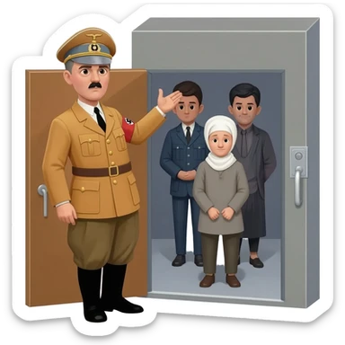 Hitler sending Jews into a chamber sticker