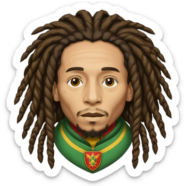 Bob Marley with gigantic dread locks heraldic crest sticker