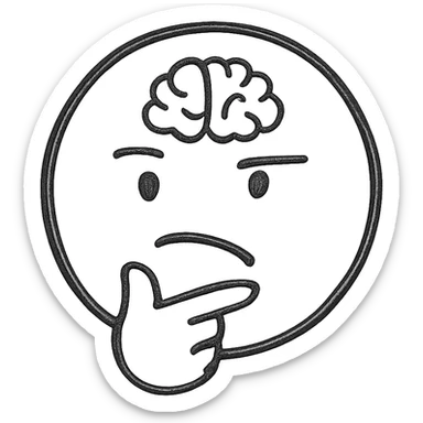 Minimalist thinking emoji, monochrome, clean and modern design, abstract brain symbol sticker