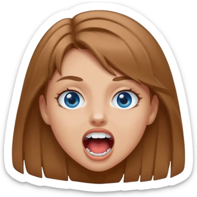 Normal doll like girl with light brown hair and blue eyes with mouth open a little bit showing fangs shes pale but still ttan  sticker