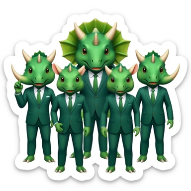 faces of different office green triceratops in a suit sticker