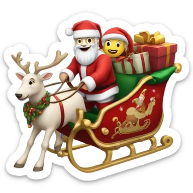 Santa Claus in his sleigh with rodolf leading the way sticker