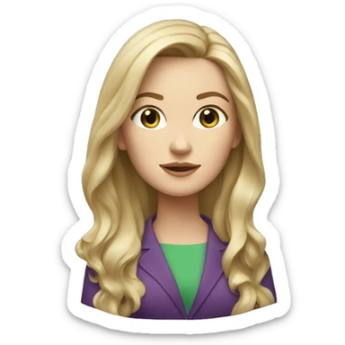 memoji of a white female in green suit, long blond hair, head tilted on one side slightly sticker