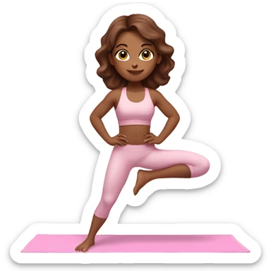 girl with brown hair in light pink workout set on yoga mat sticker