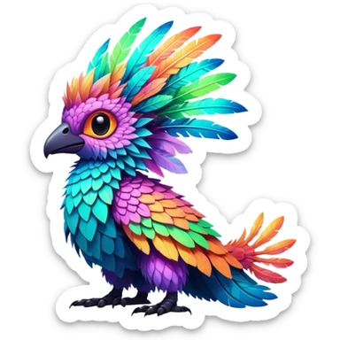 Tropical futuristic lush warm-colored neon-colored Fakémon-Trico-creature sticker
