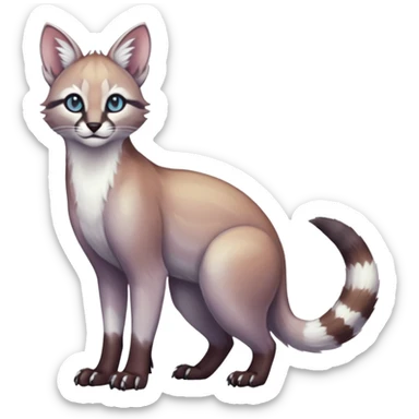 iridescent pastel white glorious divine exotic cute cool beautiful shiny beautiful fantasy-caracal-civet-genet-sergal-vernid-Cacomistle-oncilla-animal-Fakémon-hybrid-fursona (full body) sticker