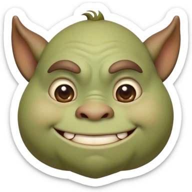 Cinematic Cute Ogre Portrait Emoji, with a surprisingly endearing, plump and huggable figure in soft earthy greens and browns, featuring big, kind eyes and a bashful smile, simplified yet irresistibly adorable, highly detailed with a soft glowing outline that captures the charm of a friendly giant who seems ready for a warm hug! sticker