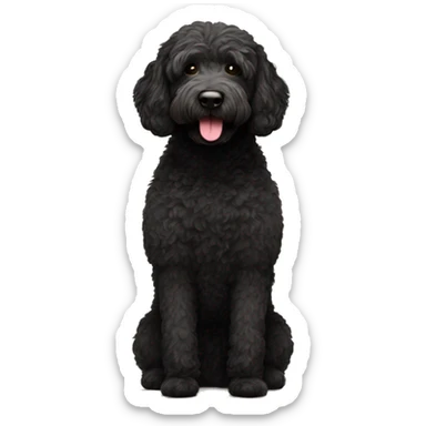 Black labradoodle doing downward dog yoga pose sticker