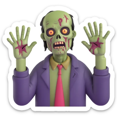 zombie with decaying flesh raising hands in the air sticker