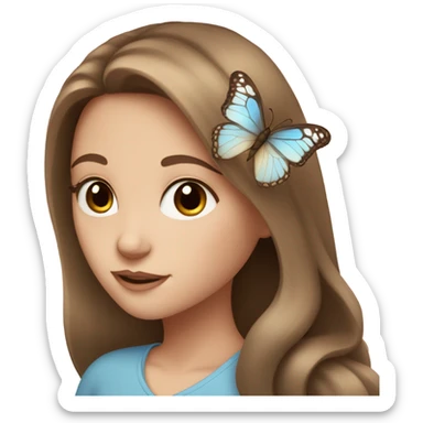 White girl with brown hair and blue eyes flowers and butterflies  sticker