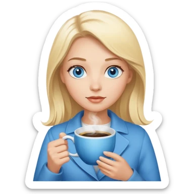 Blonde with blue eyes  with hot coffee sticker