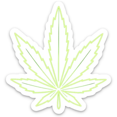 neon green marijuana leaf, stylized, with a luminous effect, minimal background sticker