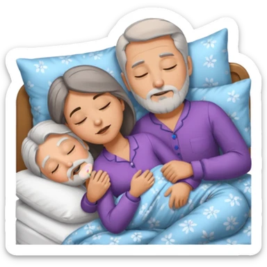 Man with grey hair and beard,beautiful brunette woman sleeping in bed together in the spooning position  sticker