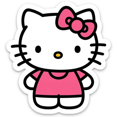 Hello Kitty character, classic white and pink color, simple and iconic style sticker