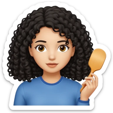 A girl with black curly hair, straightening her hair sticker