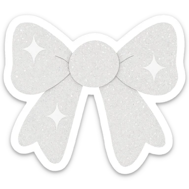 Make the sparkling bow white with glitter details, playful and stylish, no background. The style should be playful and stylish with glitter details. sticker