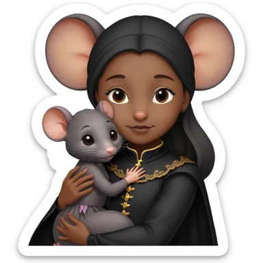 a black rat in a costume cuddling a young girlBlack Rat  sticker