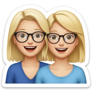 two girls laughing and having fun one on the left is blonde and cute the one on the right is cute with glasses sticker