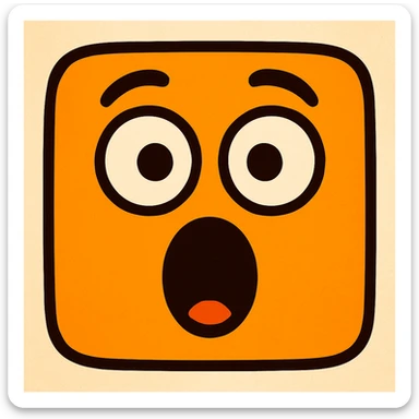 bright orange square emoji face with a very surprised expression sticker