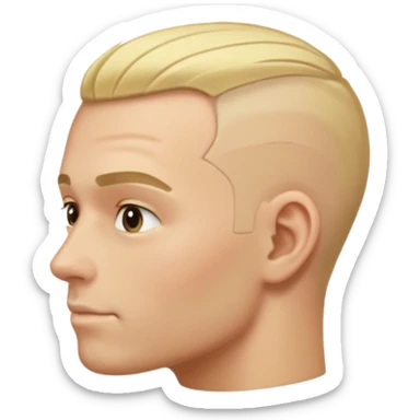 Male, no glasses, blonde hair, right side of hair shaved with a machine. sticker