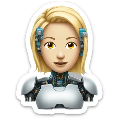 Head of female cyborg with blonde hair and circuits sticker