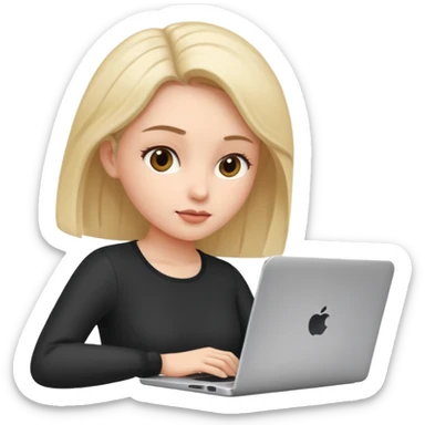 A woman scrolling, with a laptop open to a work document sticker