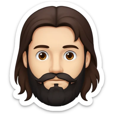 Guy with long brown hair and black beard sticker