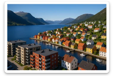 A coastal town in norway, apartment blocks sticker