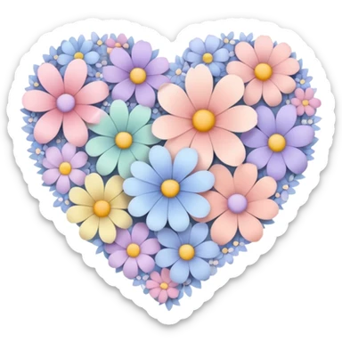 Pastel colors flower heart sticker