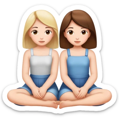two girls sitting back to back with their cheeks touching sticker