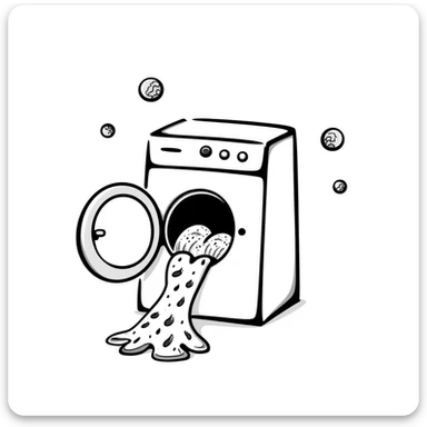washing machine with bubbles and clothes peeking out, doodle style sticker