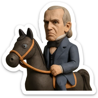 President Polk's face on a black horse sticker