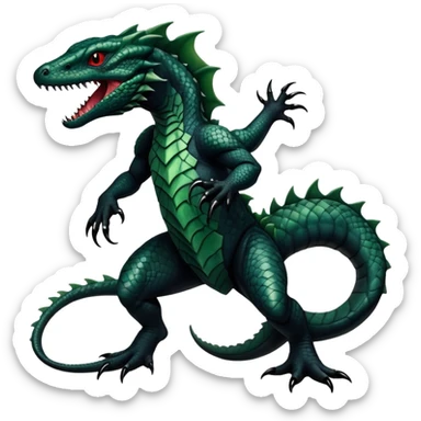 a dark gothic edgy reptilian salandit-vernid-fionbri-creature with splash patterns full body sticker