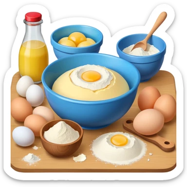 baking ingredients next to a mixing bowl sticker