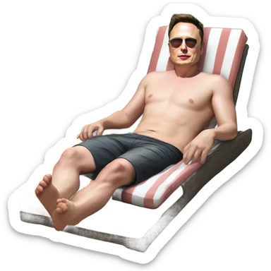 Photorealistic Elon Musk at the beach lounging by the pool suntanning with 40 half eaten hamburgers sticker
