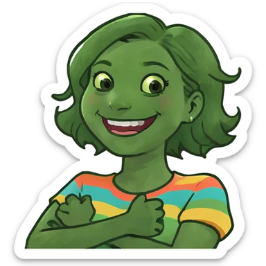 arms crossed holding neck laughing girl sticker