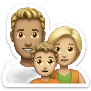 family of three white men (two dark-skinned and one blonde) with one son sticker