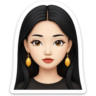 Attractive asian woman with a wide face, dark makeup, Long hair and earrings sticker