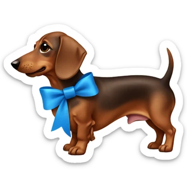 dachshund brown with blue bow sticker