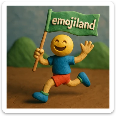happy runner waving a flag that says 'emojiland' sticker