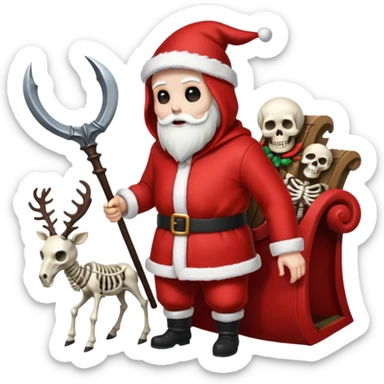 the Grim reaper dressed as Santa.... What gifts would be in his Sleigh.... What would his Sleigh likely look like.... Would the reindeer be skeletons, or ordinary reindeer sticker