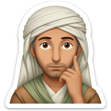 Middle Eastern sage with hand on chin asking himself questions in deep thought sticker