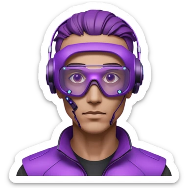 Cyberpunk man head 3d puruple cyber VR -glasses half rotate face 3d sticker