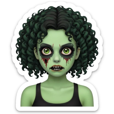 Black side party curly head girl zombie pale skin black crop top no hat sticker