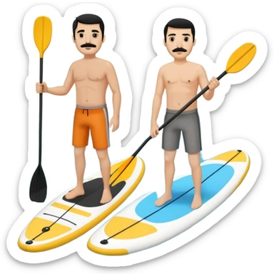 Make a couple paddle boarding both white skin and black hair and the guy has a black mustache, both in the same paddle board sticker
