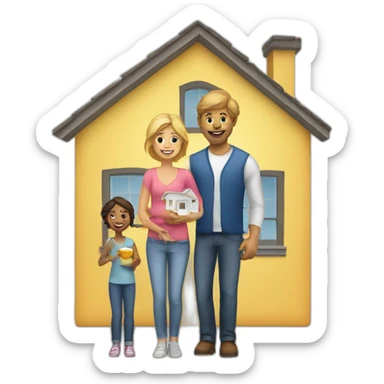 white American family people buying a house sticker