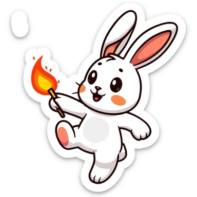 Rabbit doing fire dance poi performance sticker